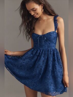 By Anthropologie Ruffle-Strap Corset Lace Mini Dress